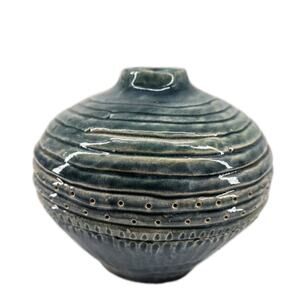 Mid Century Modern RAS Ceramic Coiled Studio Art Pottery Blue Vase